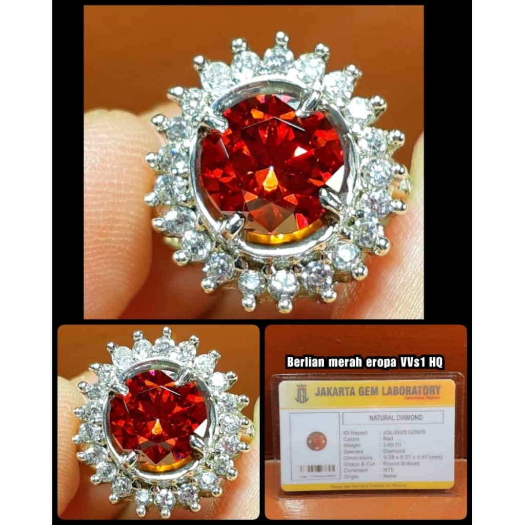 batu permata berlian merah eopa super + silver perak