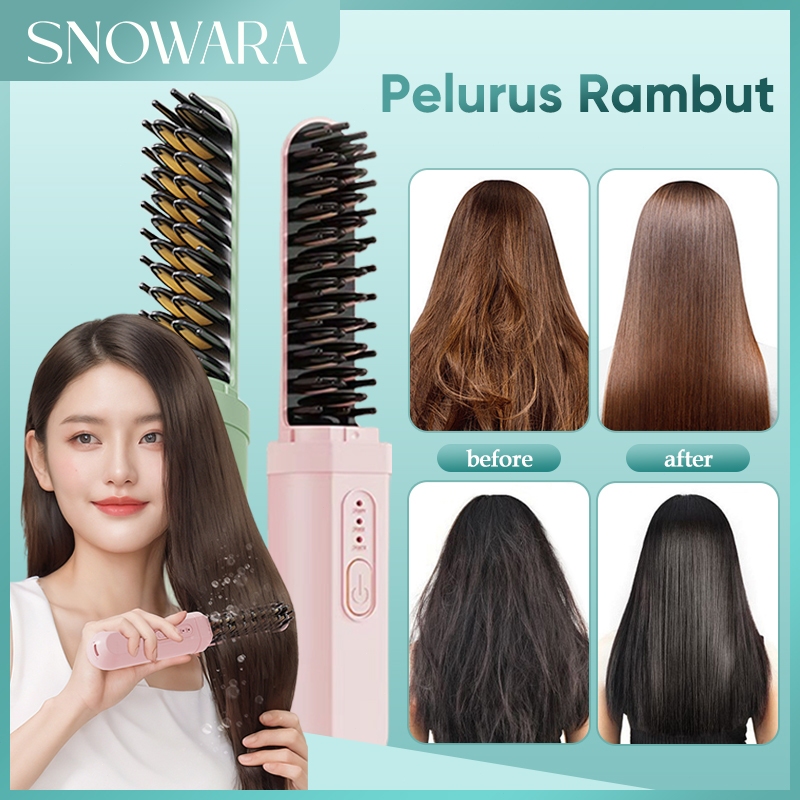 SNOWARA Sisir Catokan Pelurus Rambut Elektrik Sisir Pelurus Rambut Portable Sisir Rambut Catokan Ram