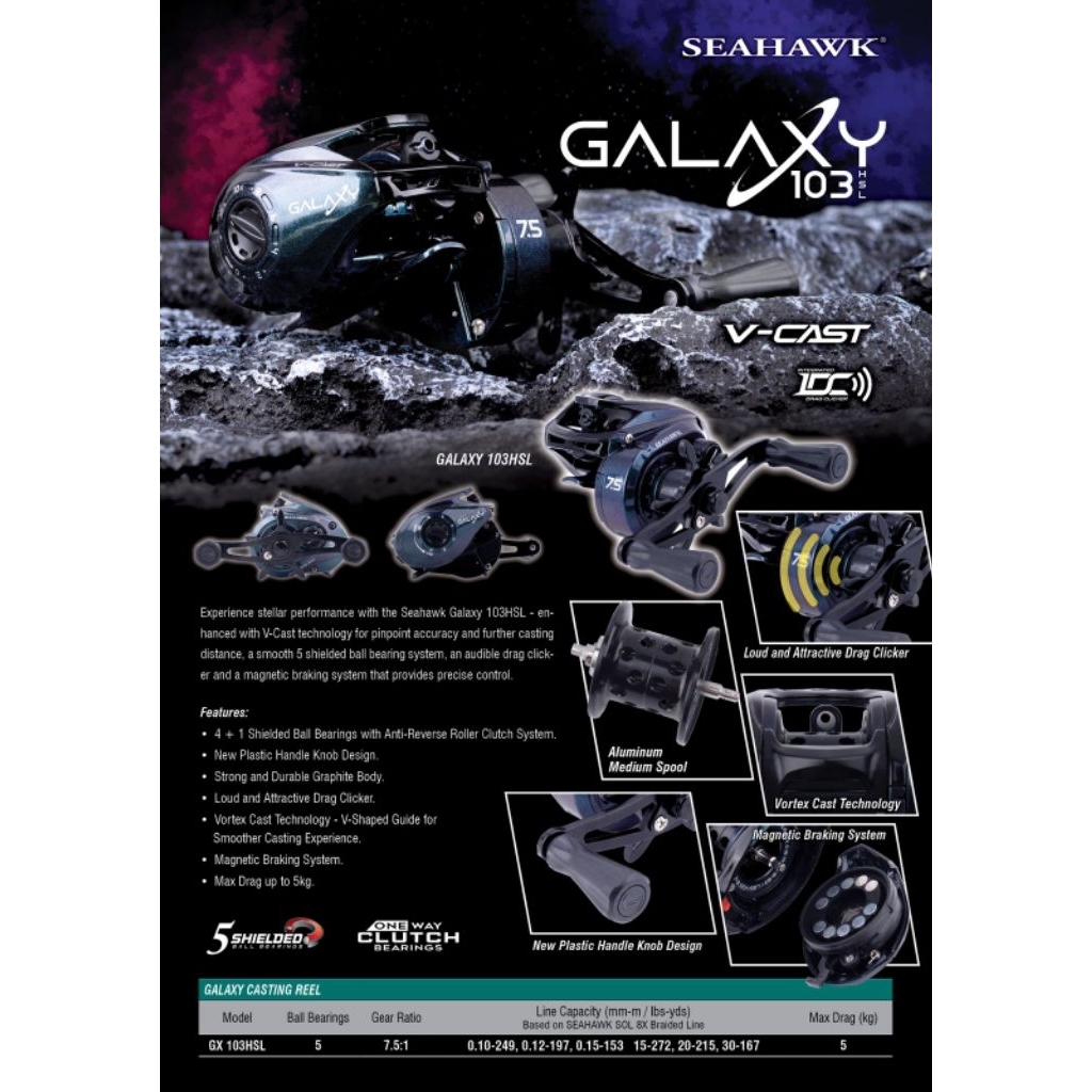 SEAHAWK Reel Baitcasting Galaxy 103Hsl - Fishing Reel