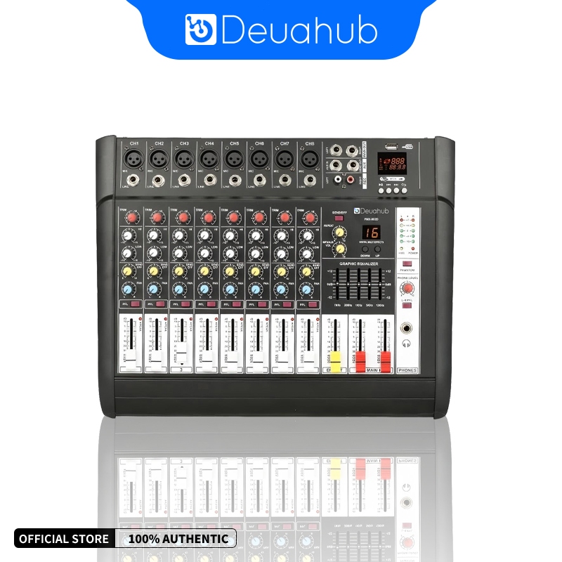 Deuahub PMX802D(black) Power Mixer Amplifier With Equalizer 8-Channel Built-In EQ/Recording Suport B