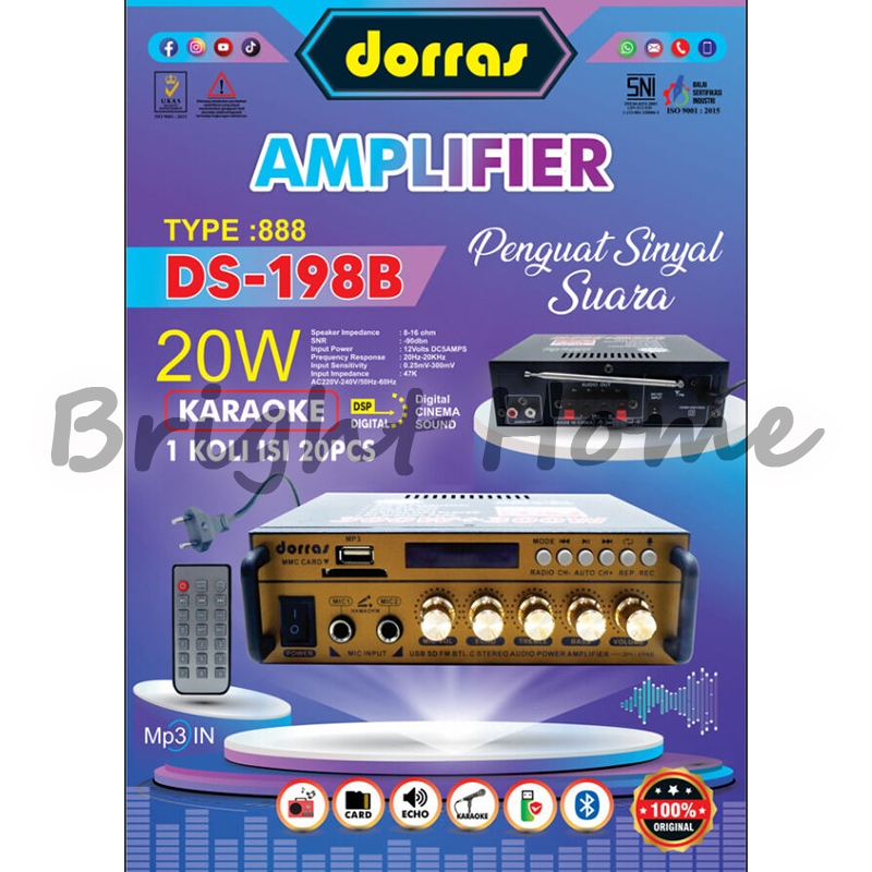 DORRAS 888 DS-198B DS198B Power Amplifier Bluetooth Karaoke Stereo + MP3 Player Ampli
