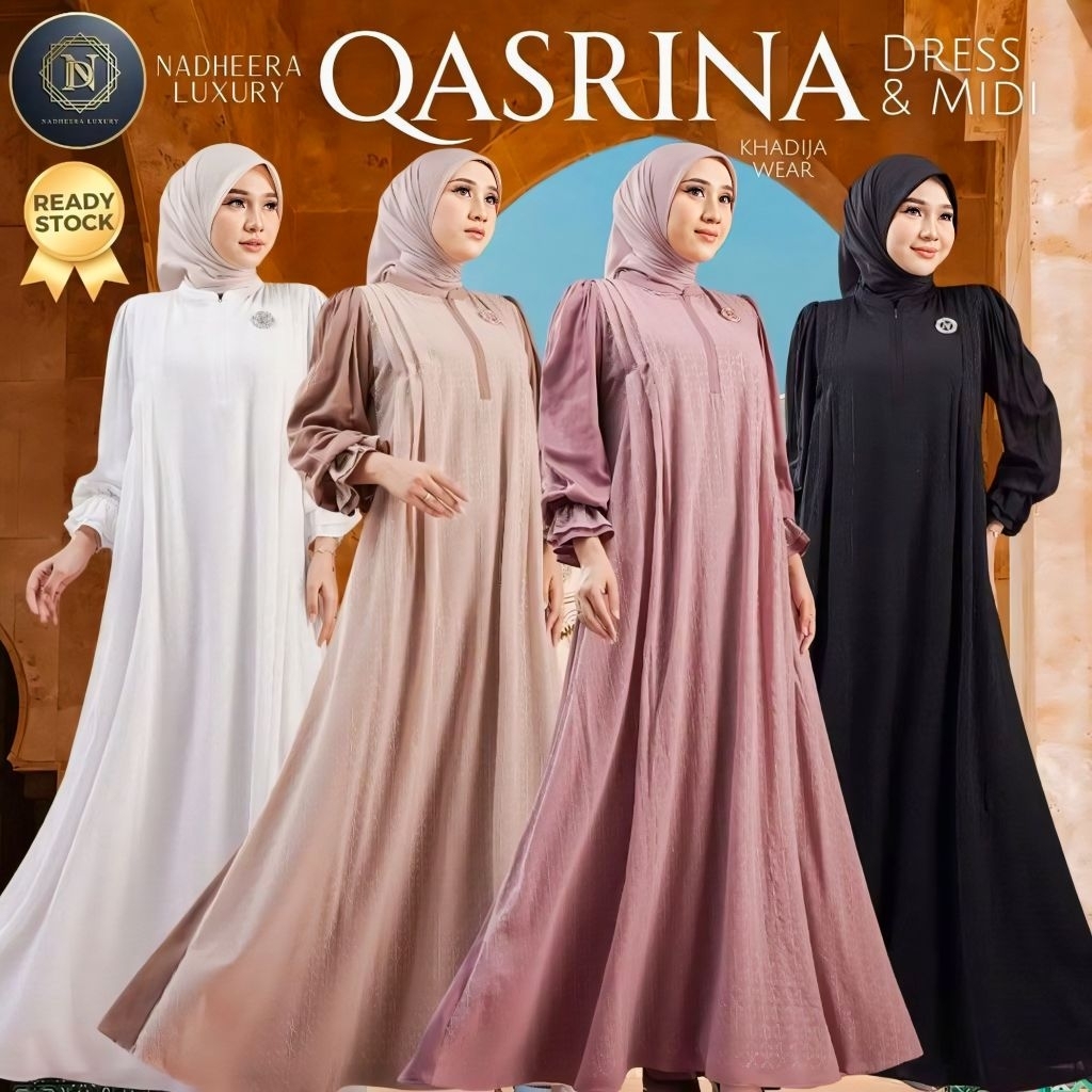 0[BISA COD] QASRINA DRESS MIDI NADHEERA LUXURY TERBARU BABYDOLL BRUKAT SP KHADIJAWEAR QARINA LEBARAN