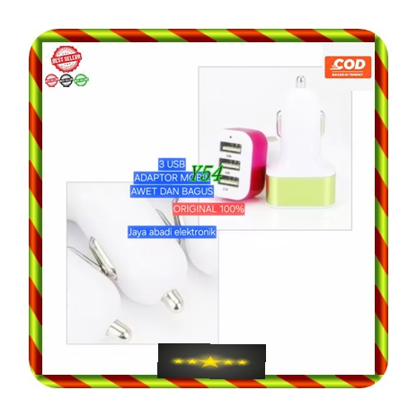 Y54 KEPALA CHARGER MOBIL 3 USB PORT CAR CAS BATOK CASAN ORI 100% CAR CHARGER MOBIL 3 USB PORT USB CA