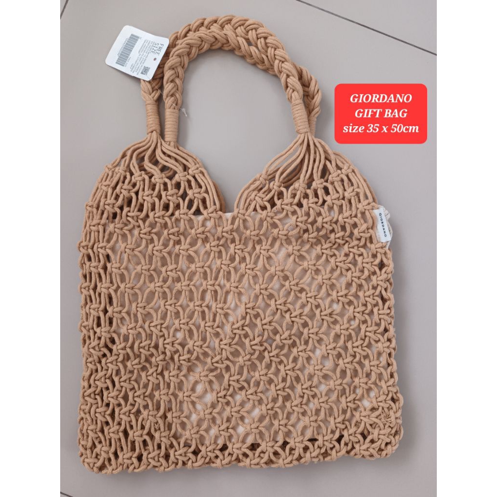 merchandise giordano bag tas rajut pantai giordano kado giordano tas rajut coklat giordano beach bag