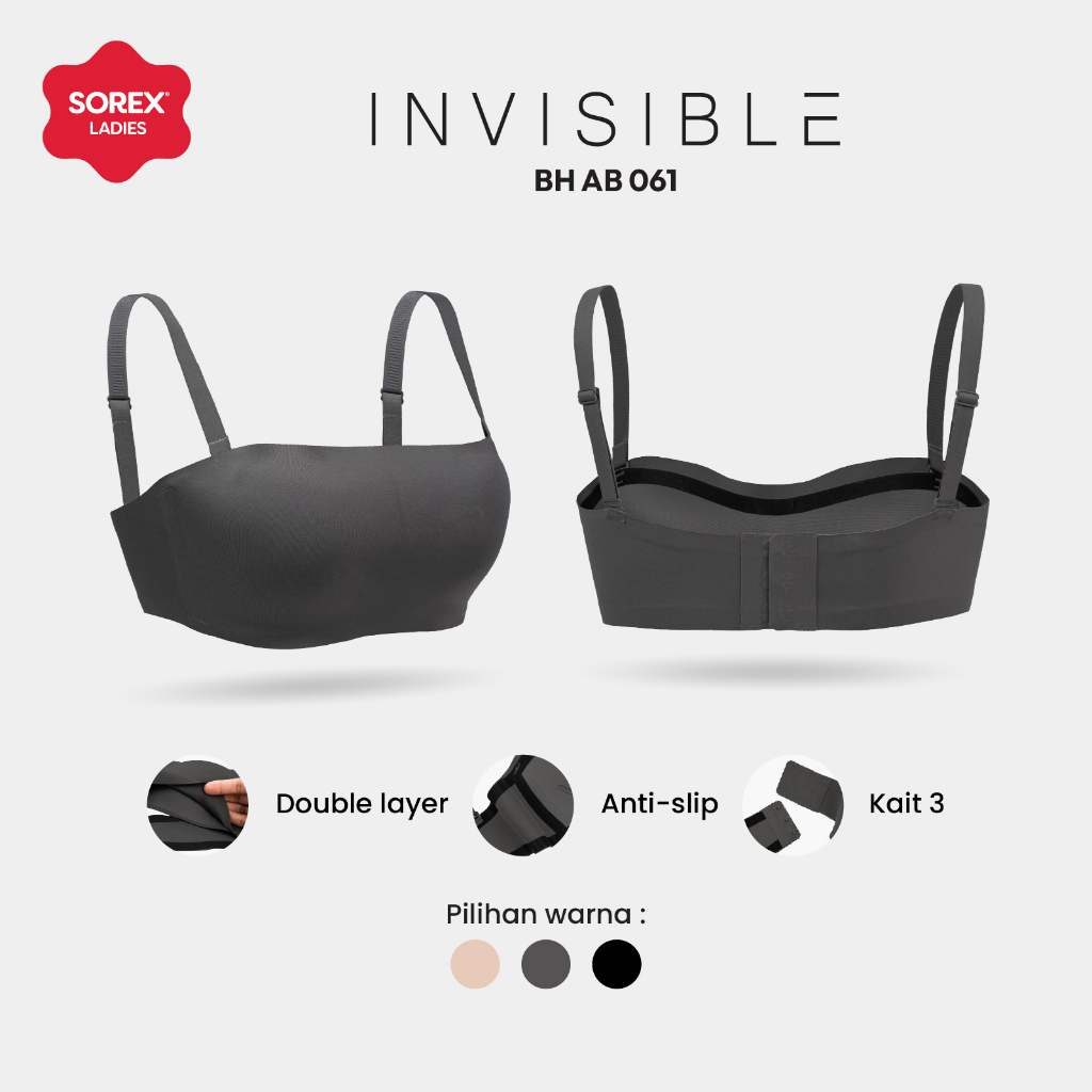 Sorex Bra Kemben Tanpa Kawat Half Cup 1/2 Seamless Kait 3 Busa Sedang Cup B BH AB 061
