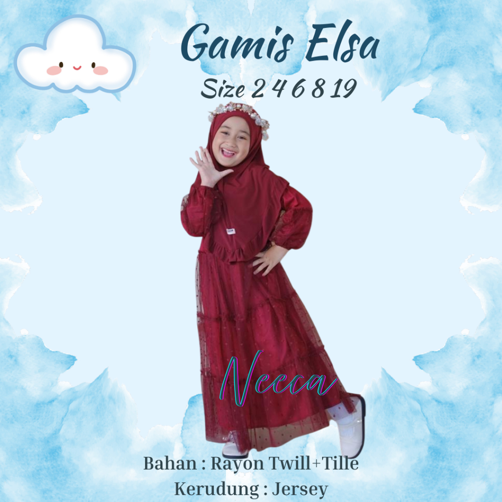Gamis Elsa Set Kerudung Warna Maroon Gamis Anak Bahan Rayon Twill Tile Dot Neeca Size 2 4 6 8 10 Tah