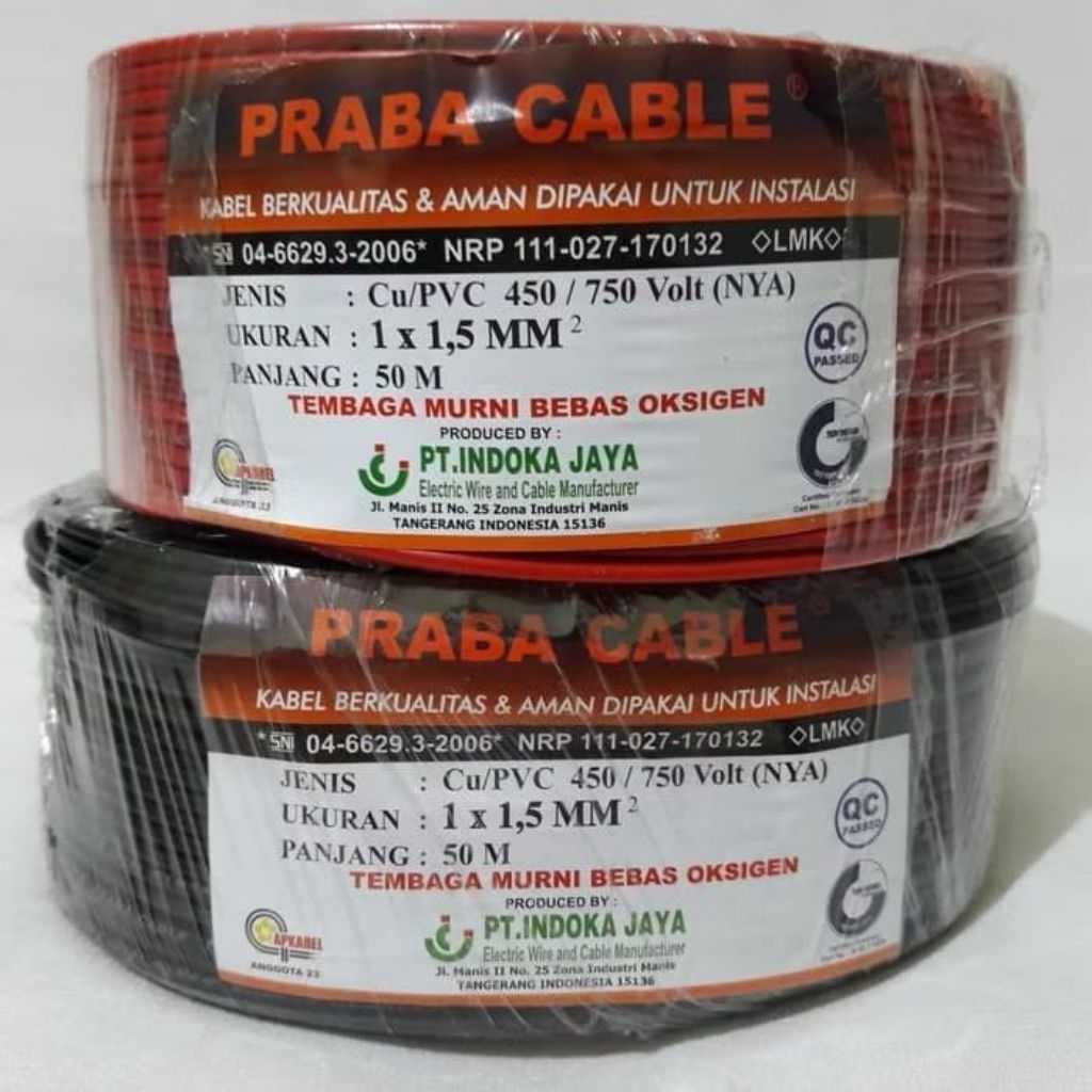 Kabel Praba NYA 1 x 1,5 dan 1 x 2,5 50M