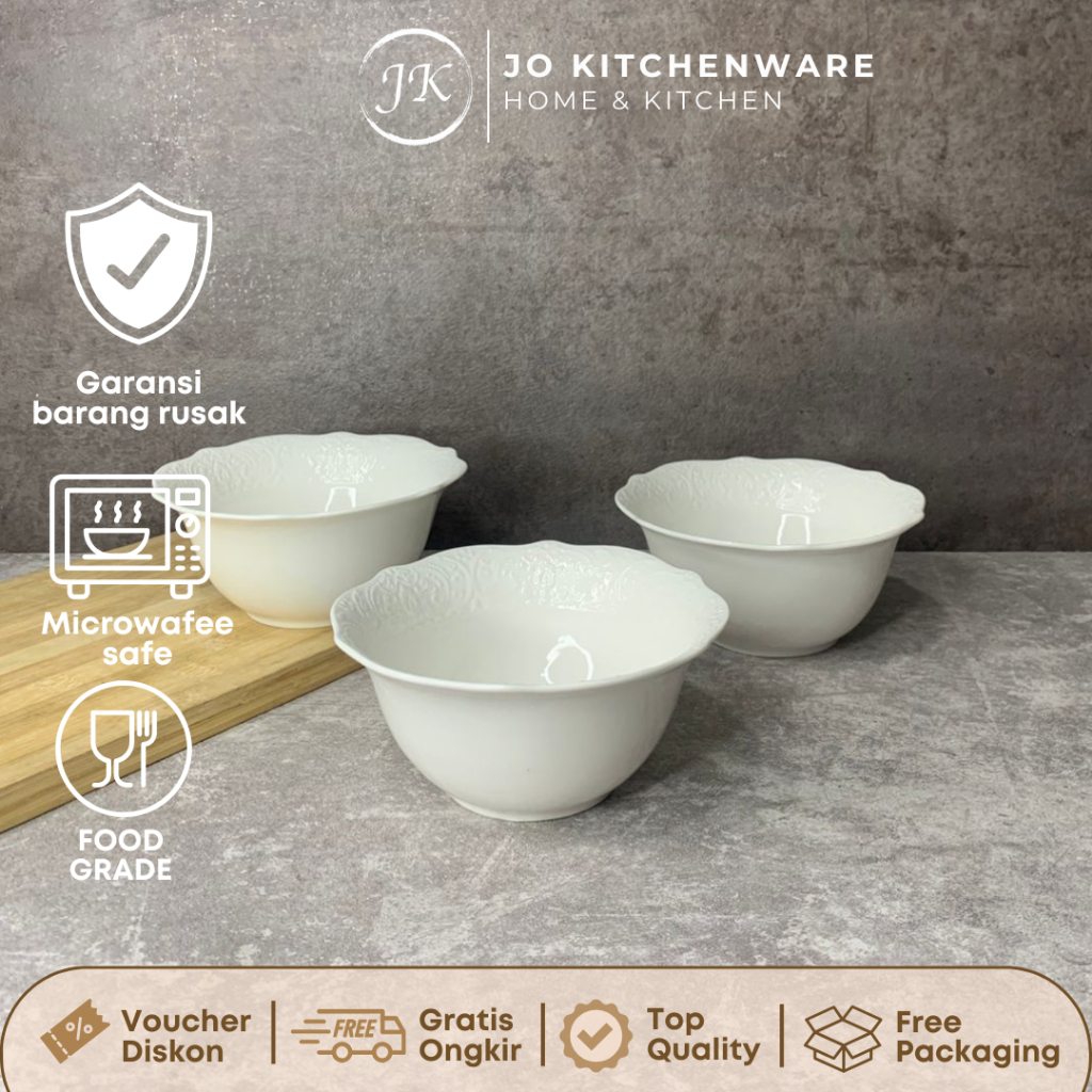 Mangkok Nasi Sup Bunga Keramik Premium Putih Diameter 16cm / Mangkuk Aurelia Lace Hotelware serbagun