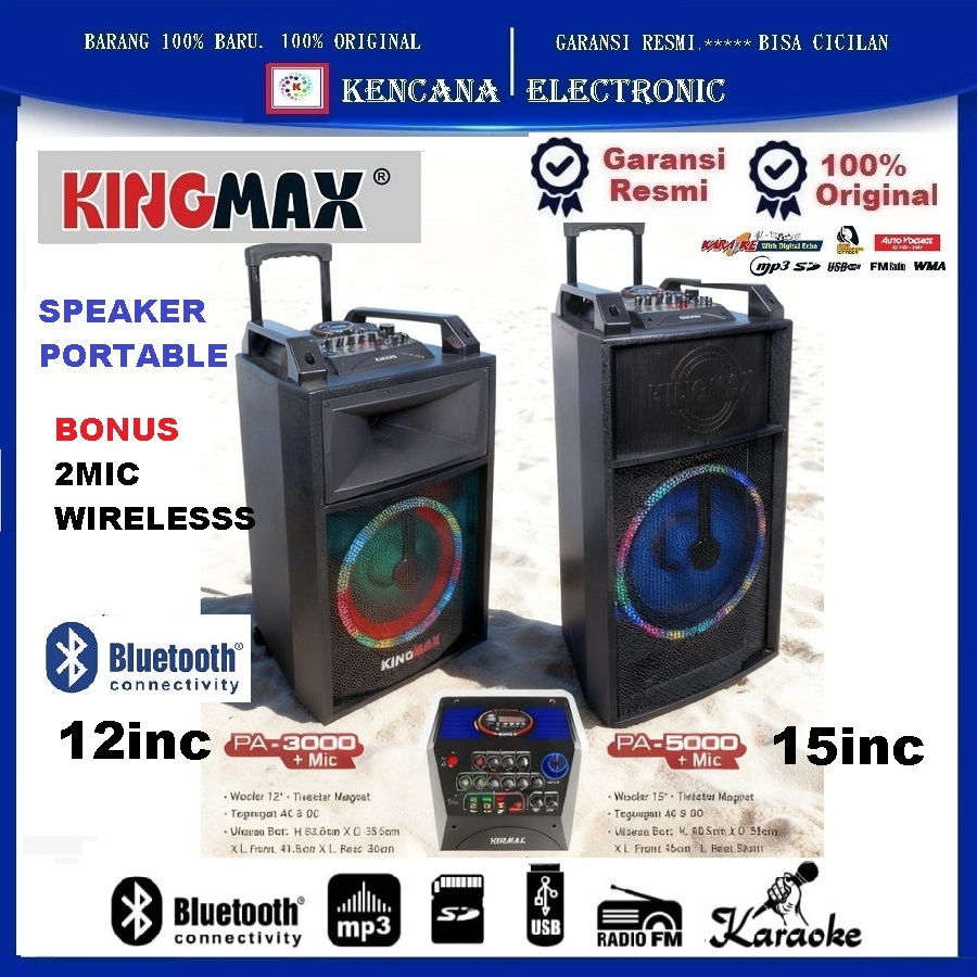 KINGMAX PA-5000- 3000 SPEAKER PORTABLE 15INC SUPER BASS-KARAOKE
