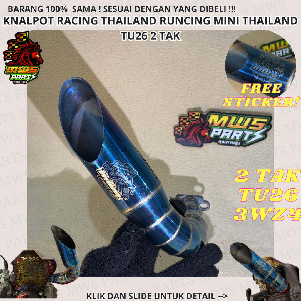 KNALPOT RACING THAILAND STAINLESS RUNCING MINI THAILAND UDANG BAMBU PENDEK MINI CEBOL TU26 3WZ4 3WZ 