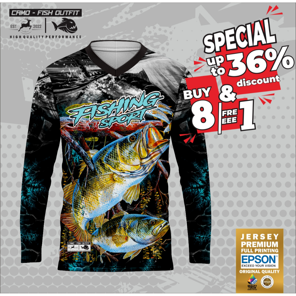 Jersey Mancing Custom Dry Fit Premium Fishing Sport Motif FISH BARAMUNDI LIKENEW