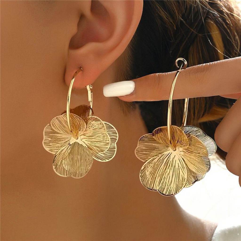 Anting Bunga Flower Hoop Silver Gold Etnik Vintage Tassel Boho Bohemia Retro Korea Bali India Bulat 