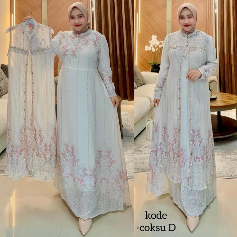 Avasya Dress Payet mutiara mewah plisket, Gamis Rompi , Gamis blezer lepas pasang , Gamis pesta mewa