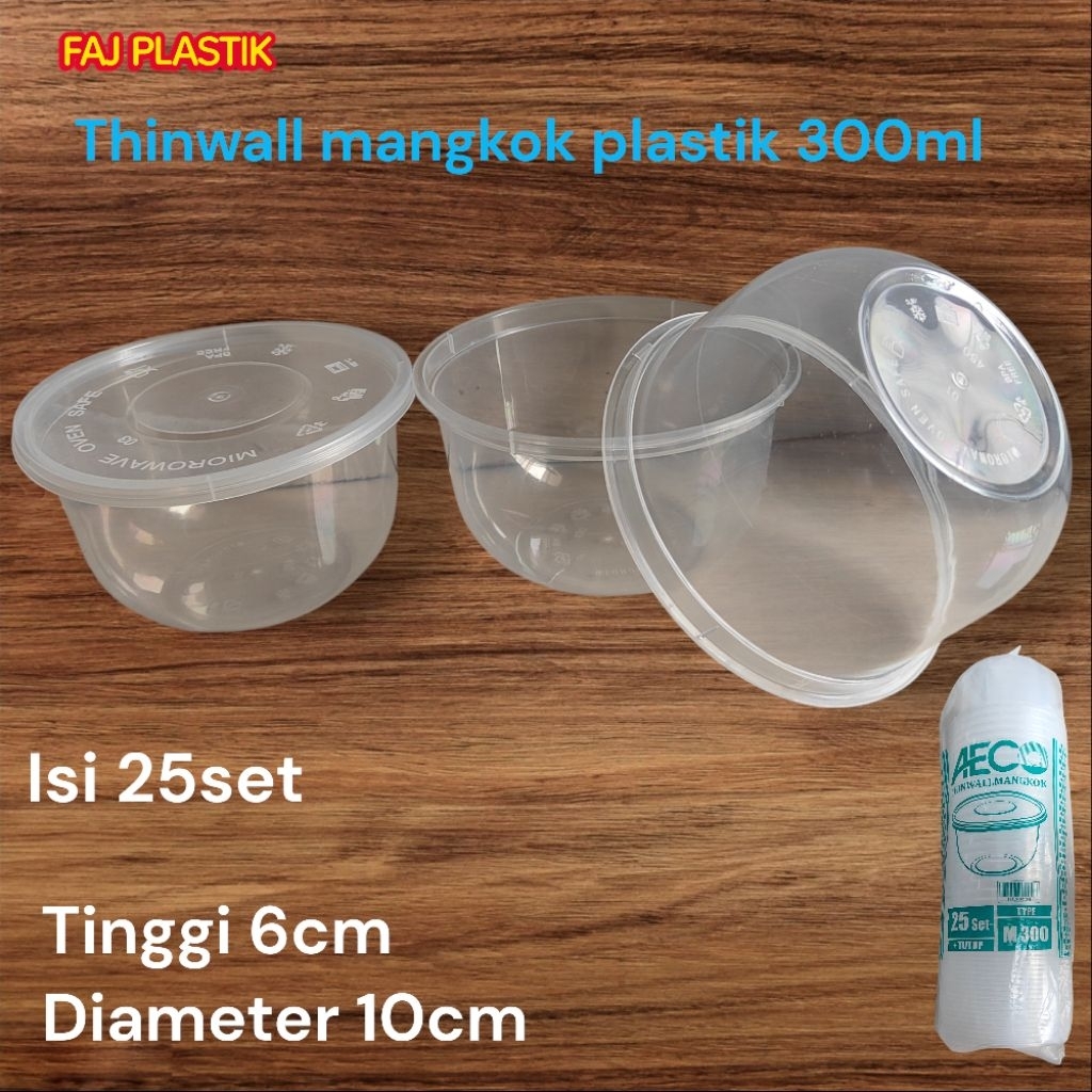 Thinwall bowl Aeco 300ml isi 25 set bowl cup kecil mangkok plastik + tutup murah  mangkok oval mangk