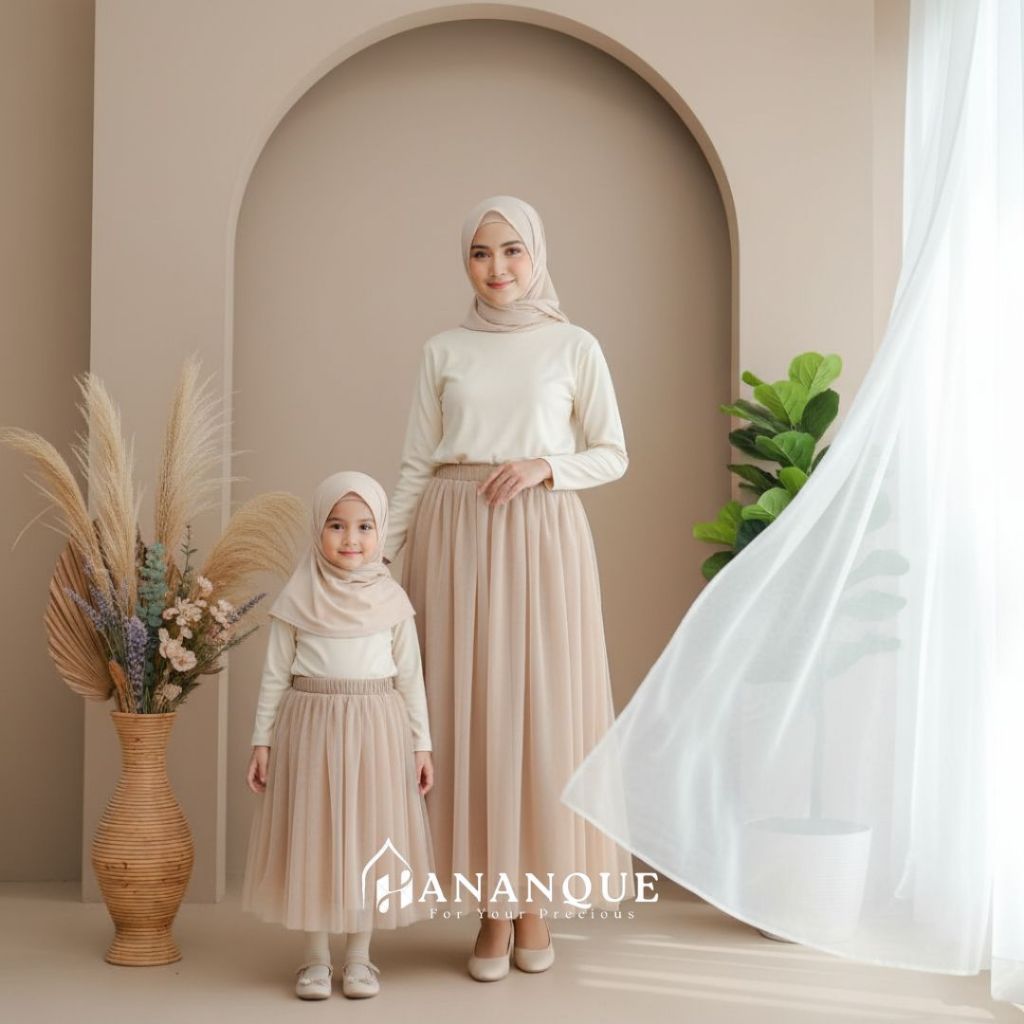 Hananque Rok Tutu Ibu dan Anak Murah Sabrina Rok Tutu Bridesmaid Set Rok Brukat Usia 3-10 Tahun