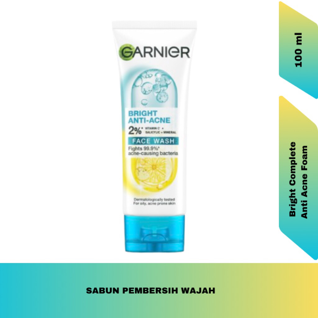 Garnier Bright Complete Anti Acne Foam 100ml Sabun Cuci Muka Pembersih Jerawat Minyak Glowing