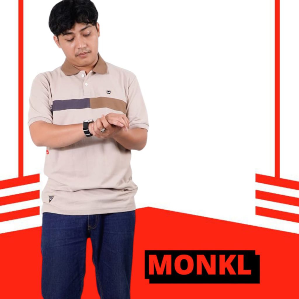 Monkl Kaos Kerah Polo Original Kombinasi Dada