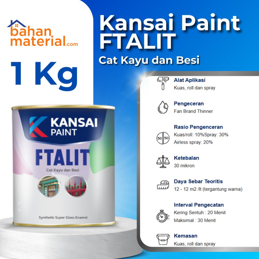 Cat Kayu dan Besi FTALIT Kansai Paint Cat Kayu 1 Kg | Cat Interior Eksterior | Anti Karat | Tahan Cu