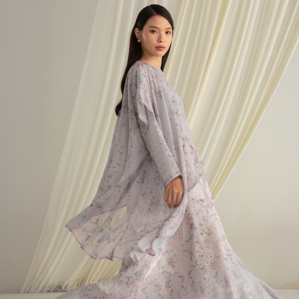 HijabChic Eysie Misty Lilac Dress - Gaun Lebaran Elegan Anggun Motif Modern