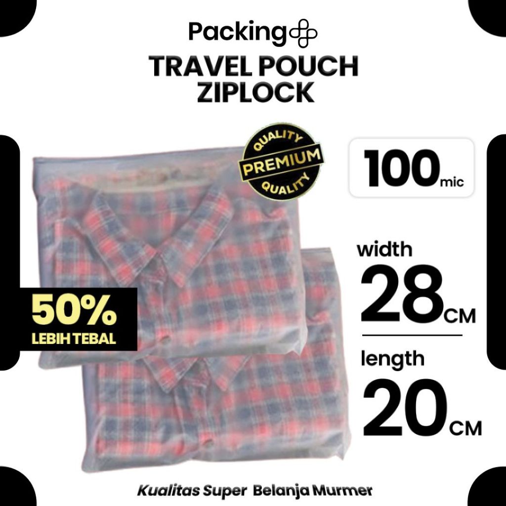 Plastik Travel Pouch Zipper Bag 28cm x 20cm Premium HD 100 Mic Kantong Organizer Matte - Delkochoice