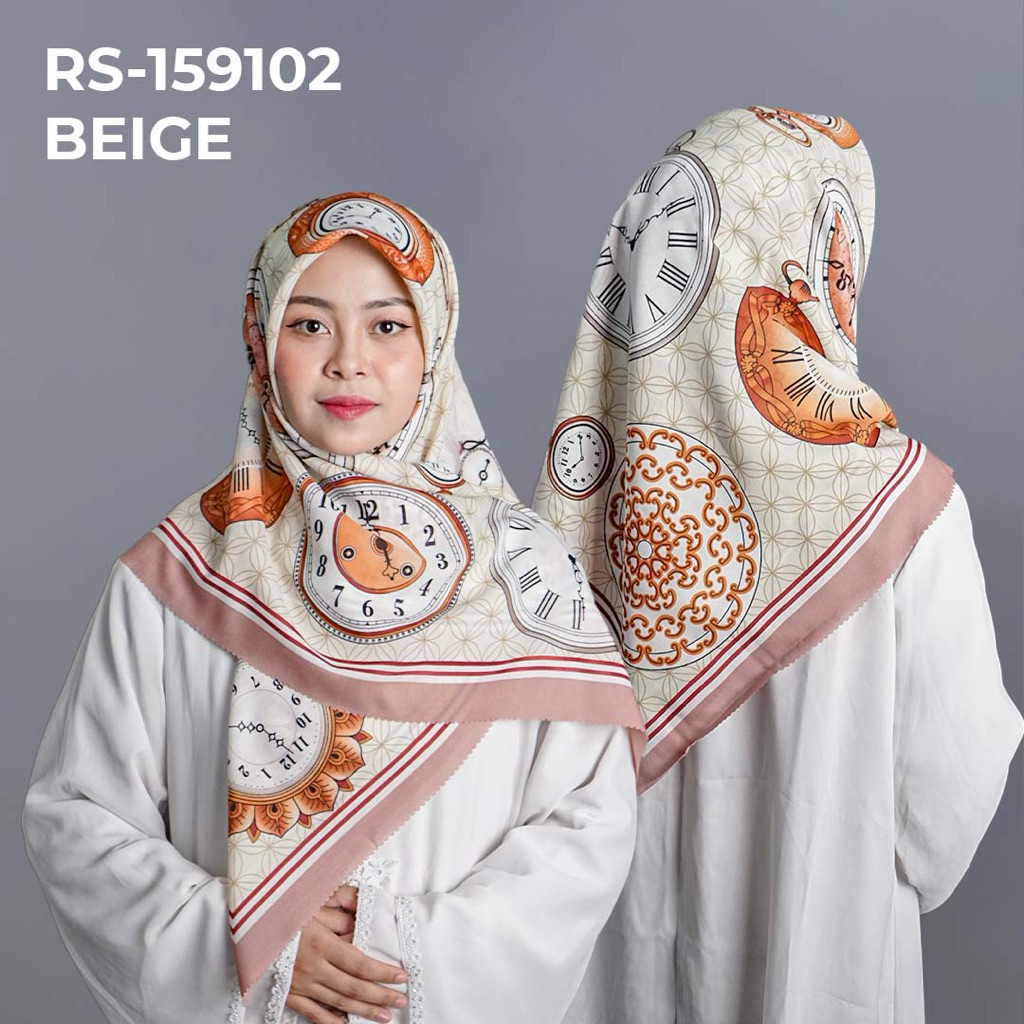 RS-159102 BEIGE Hijab Jilbab Dennay Scarves Voal Motif Segi Empat Basic Laser Cut