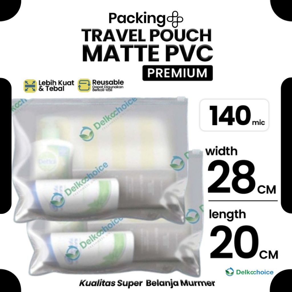 Plastik Travel Pouch Zipper Bag 28cm x 20cm Premium PVC 140 Mic Kantong Organizer Matte Delkochoice