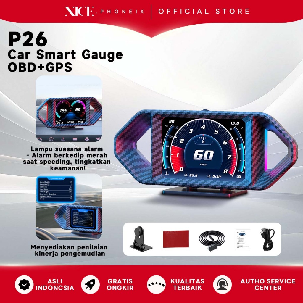 P26 HUD Car Smart Gauge OBD2 Display - Scanner Mobil Tachometer Kilometer Speed Meter Water Temp Sir