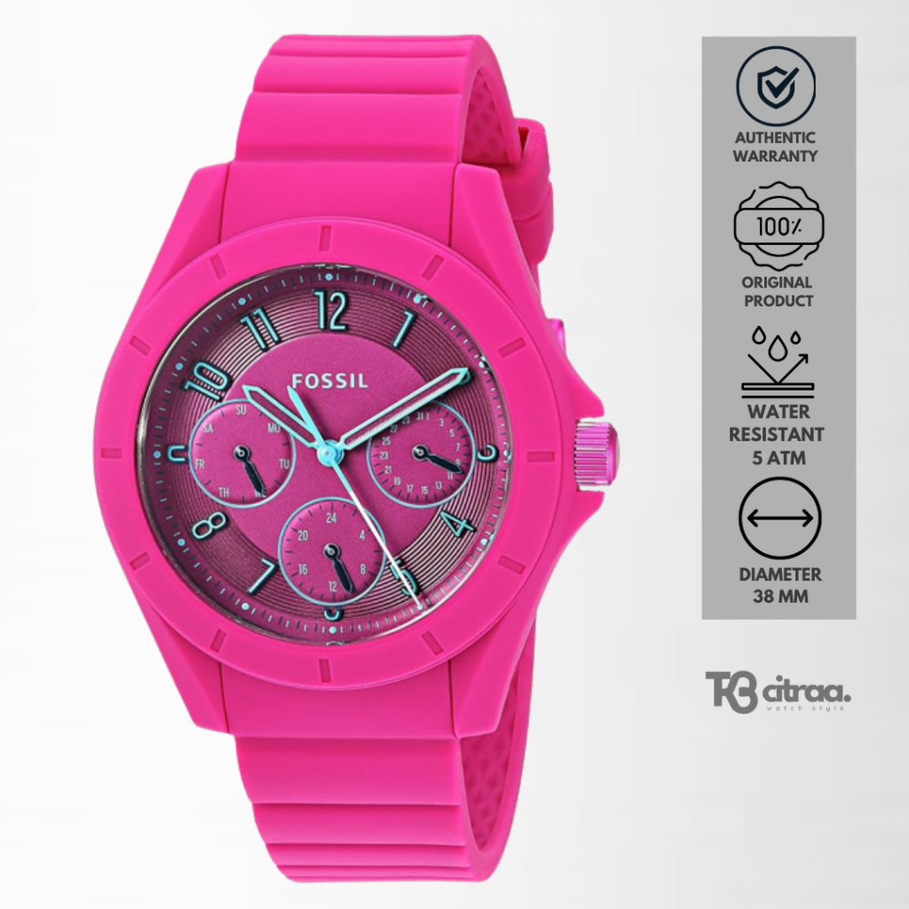 Jam Tangan Wanita Fossil Poptastic Chronograph Rubber Elegan Casual Original ES4065