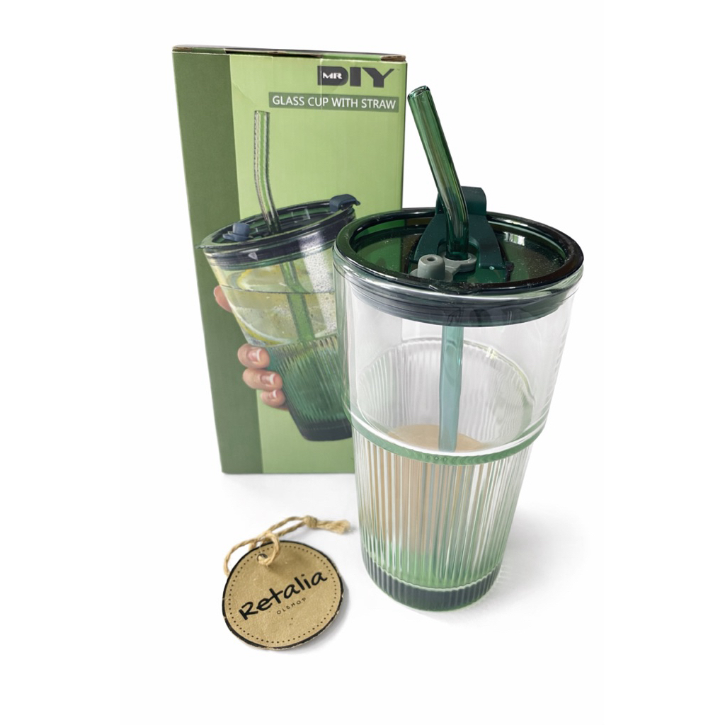 Tumbler Gelas Mug dengan Sedotan / Glass Cup With Straw MR DIY 500mL