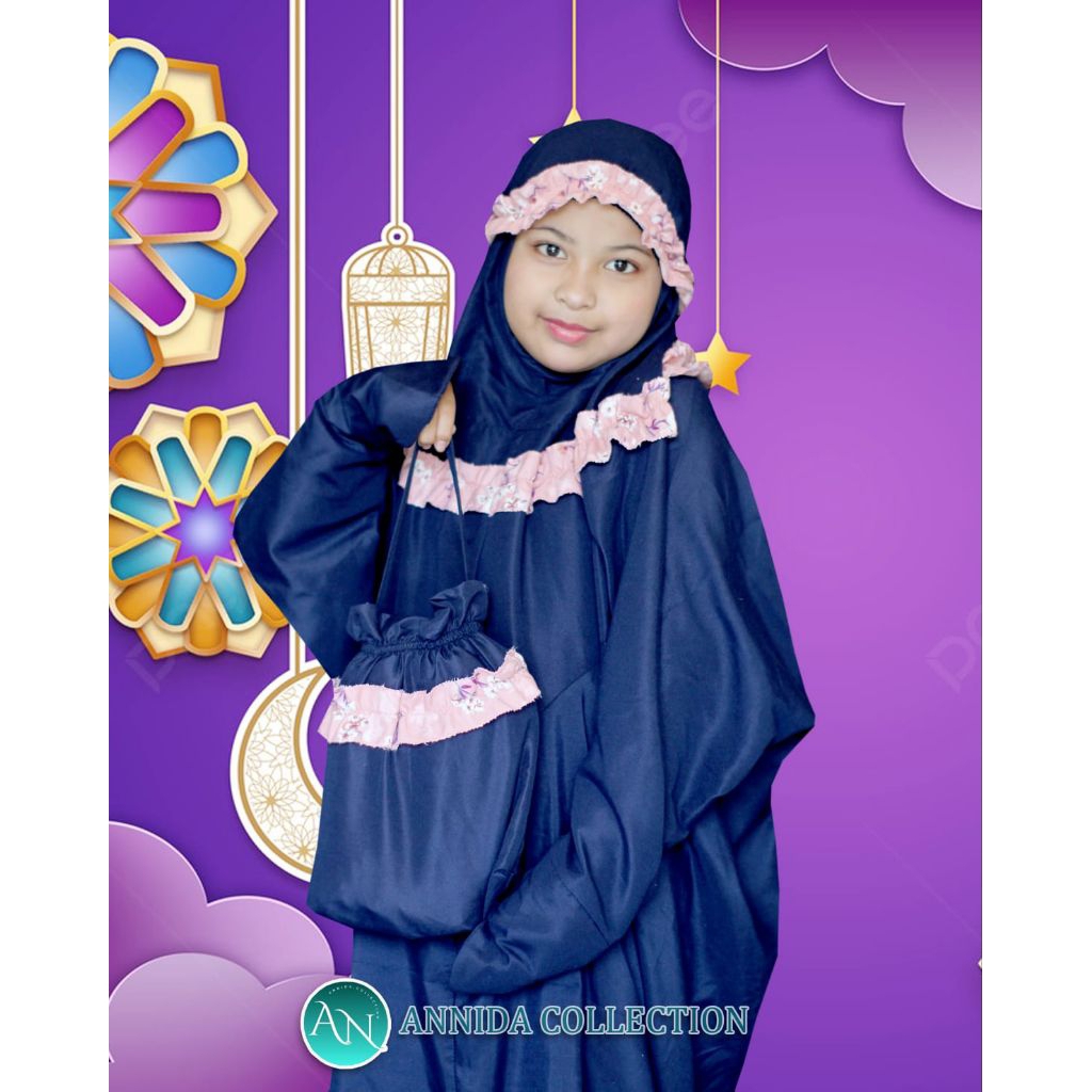 Mukena Terusan Khusus  Anak Warna Navy | TK SD Remaja Mukena Santri | annida