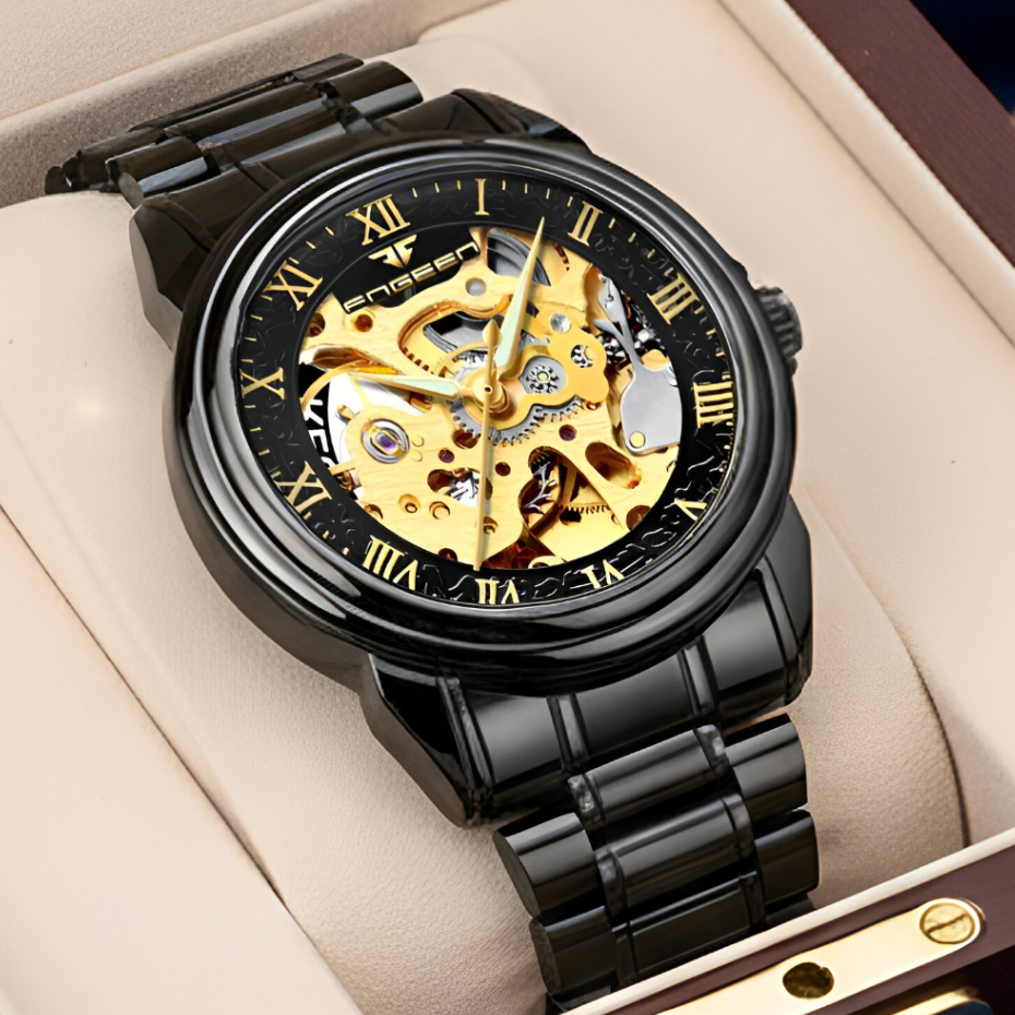 Jam Tangan Pria Otomatis Tanpa Baterai Original FNGEEN Jam Tangan Cowok Mesin Mekanik Transparan Sta