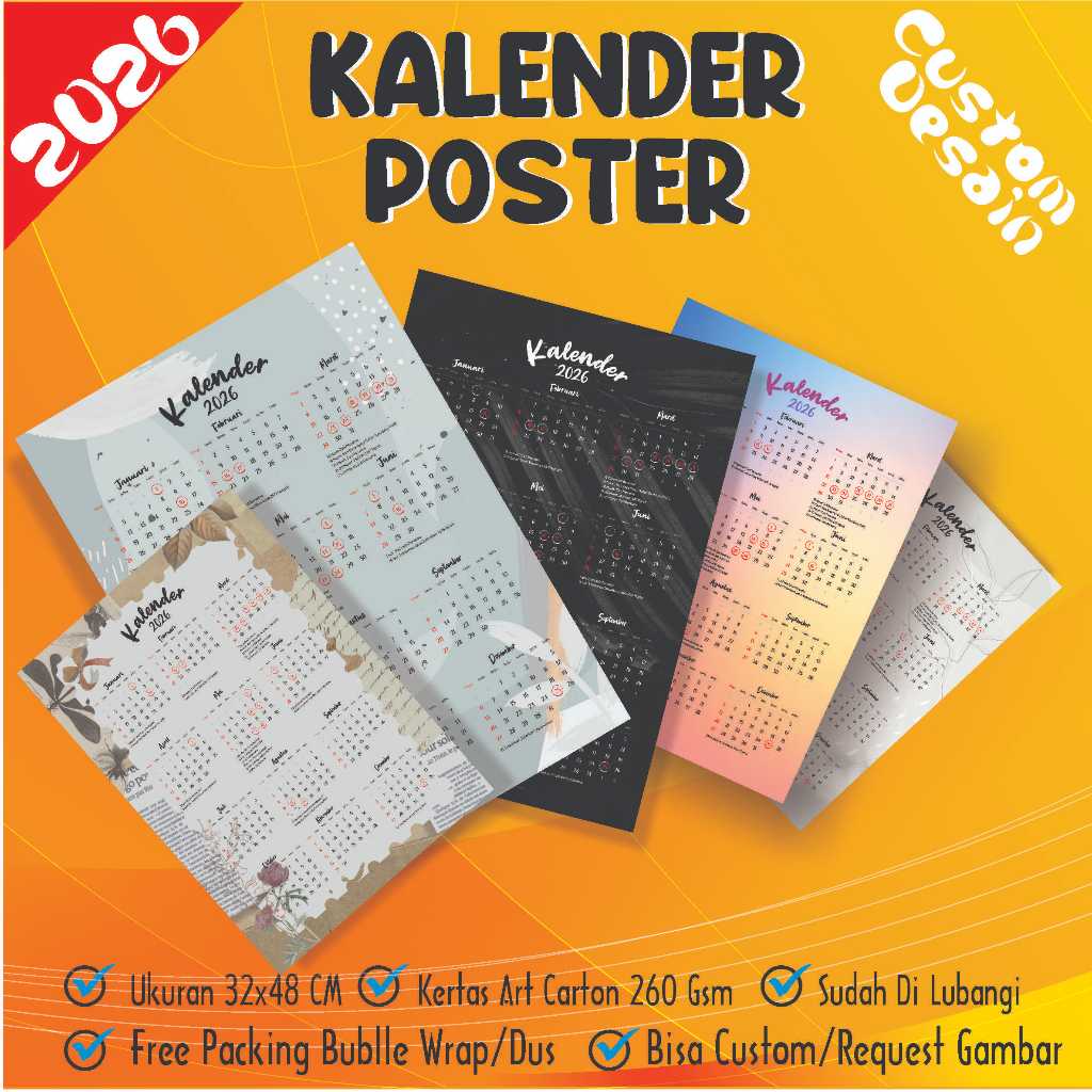 Kalender Poster  Kalender Dinding  Kalender A3+ Art Carton 310 gsm