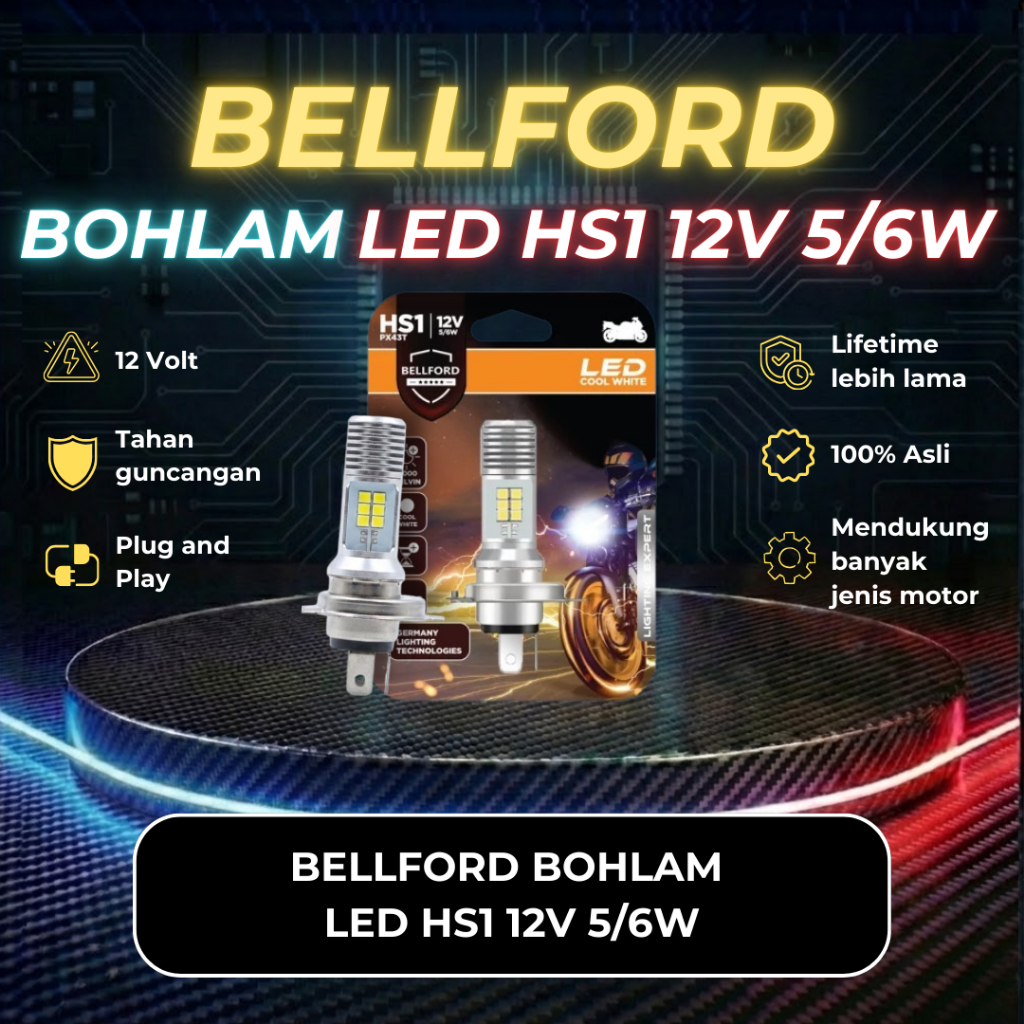 BOHLAM LAMPU DEPAN LED HS1 H4 KAKI 3 BELLFORD AC DC PUTIH VIXION VERZA SCOOPY FI BYSON MX KING CRF