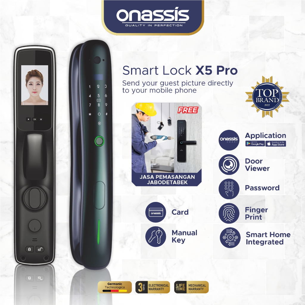 Onassis Kunci Pintu Digital Smart Lock X5 Pro Fast Fingerprint Recognition HD Camera 5 Unlcok Ways