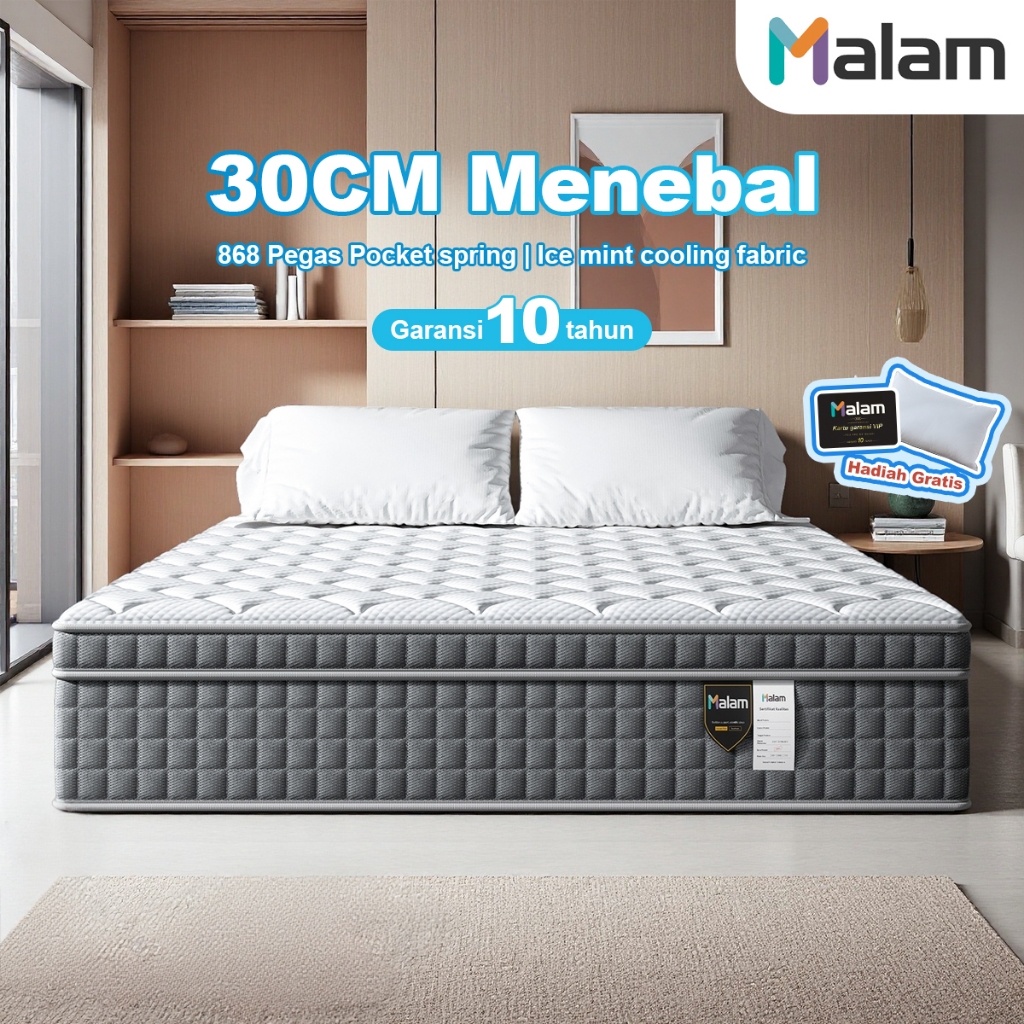 Malam- (IceMint Cooling Top) Kasur Spring Bed | Ukuran Kasur 90x200, 120x200, 160x200, 180x200