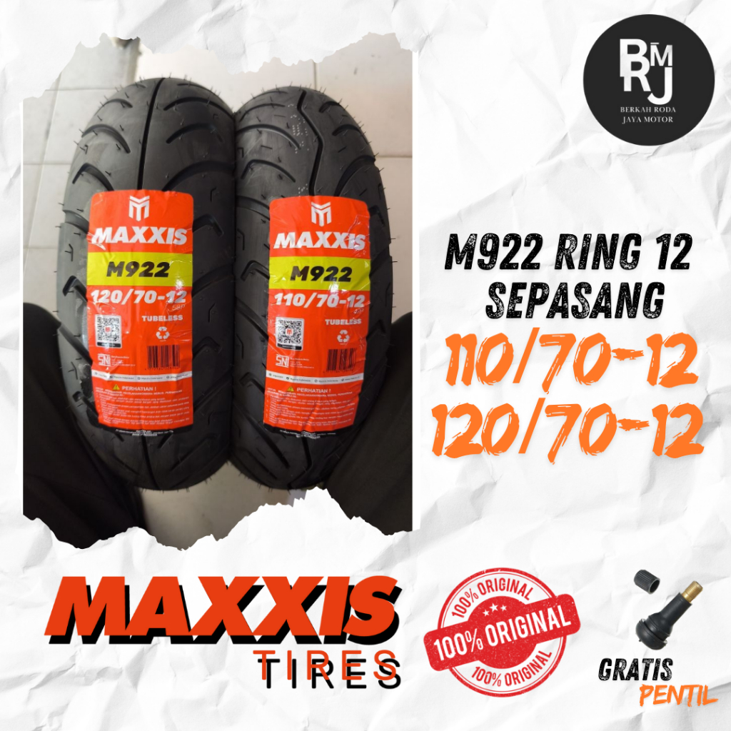 Paket / Satuan Ban Vespa Ring 12 110/70 120/70 Maxxis M922 Tubeless Vespa Matc Sprint , Super , GTS