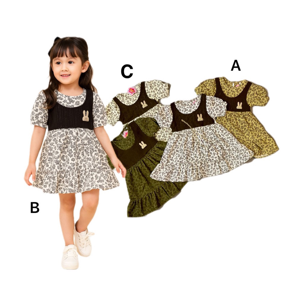 Dress lengan panjang anak 1 2 3 tahun BIRU PINK terusan lengan panjang bayi cewek pontianak kembang 