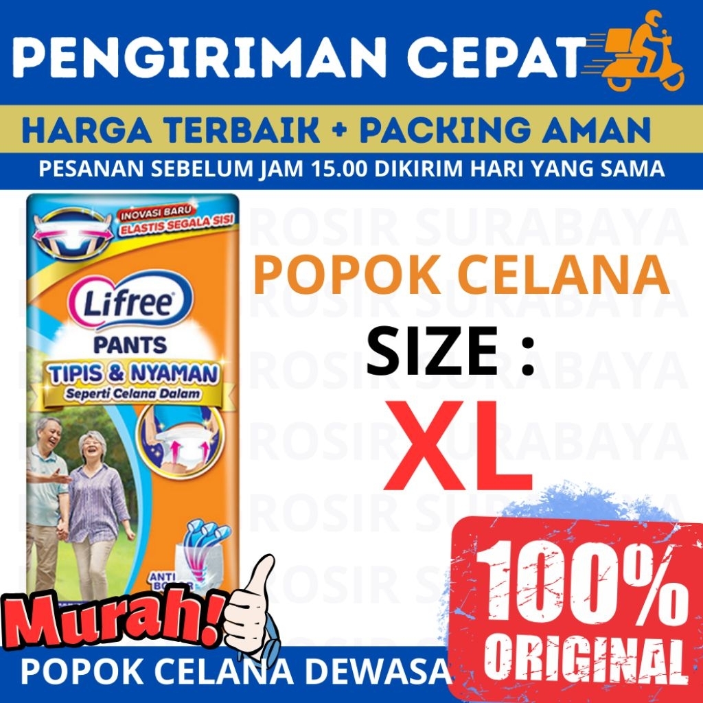 Popok Celana Dewasa Ukuran XL - Lifree Popok Dewasa Ukuran XL Sachet Renceng