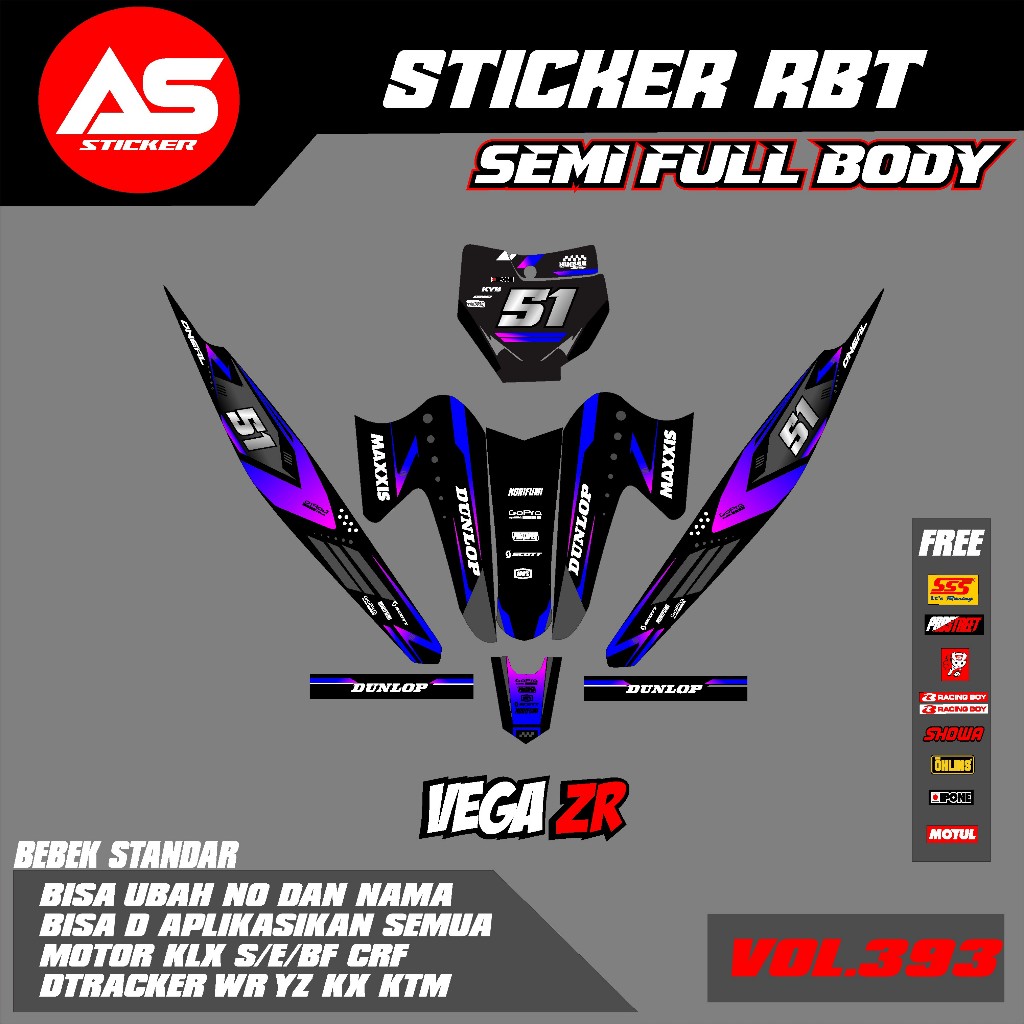 Sticker RBT VEGA ZR SEMI FULL BODY  MOTOR RBT BEBEK MODIF SUPERMOTO YZ CRF KLX KX KTM RBT new terbar