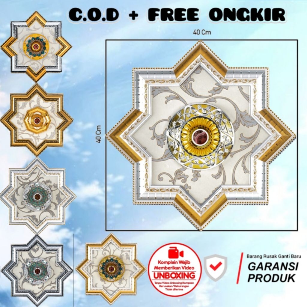 Ornamen Plafon Terlaris Motif 03 40x40 cm  Ornamen Pvc Gypsum Grc  Dekorasi Langit-langit Rumah