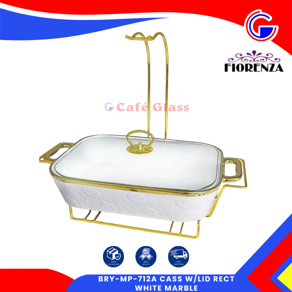 Fiorenza 712A/712C Wadah Saji Keramik Marmer Kotak/Bulat - Pemanas Makanan Lilin Prasmanan 2.3L Rak 