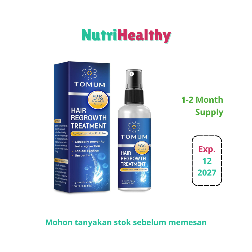 Tomum Hair Regrowth Treatment 5% Minoxidil Spray 100ml - untuk Pertumbuhan Rambut Kembali & Atasi Ke