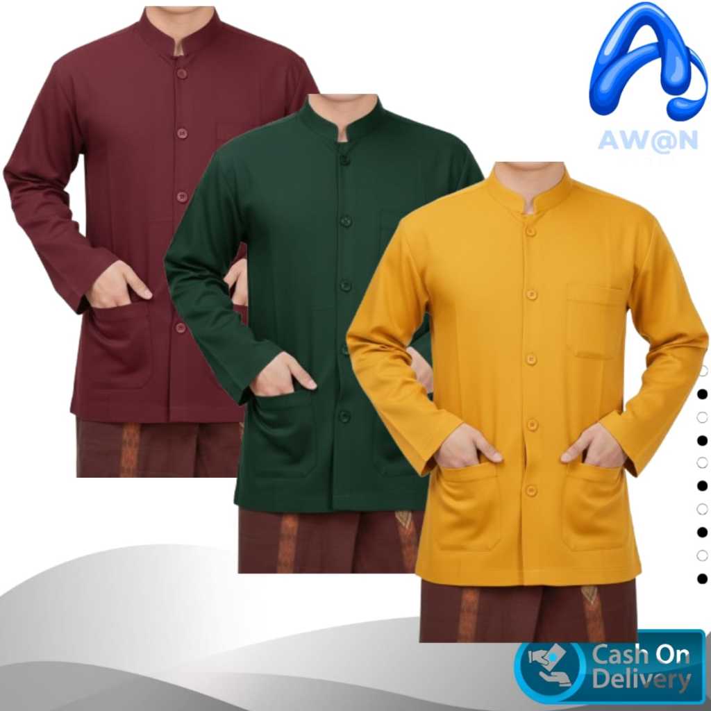 BAJU KOKO PRIA DEWASA HAIBAH POLOS LENGAN PANJANG MODEL AMMU MERK ANNUR