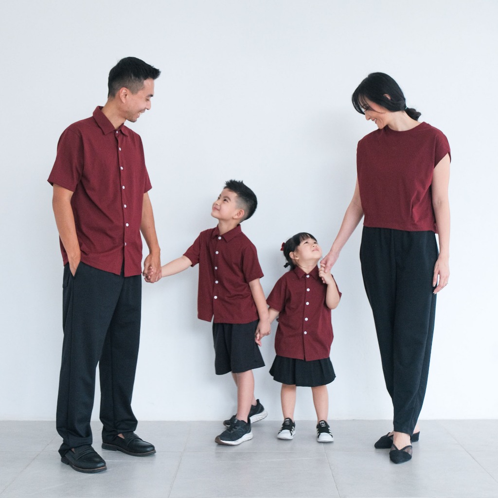Isla Elodie Family Maroon - Maroon - Set Pakaian Keluarga - Baju Couple - Baju Keluarga - Baju Imlek