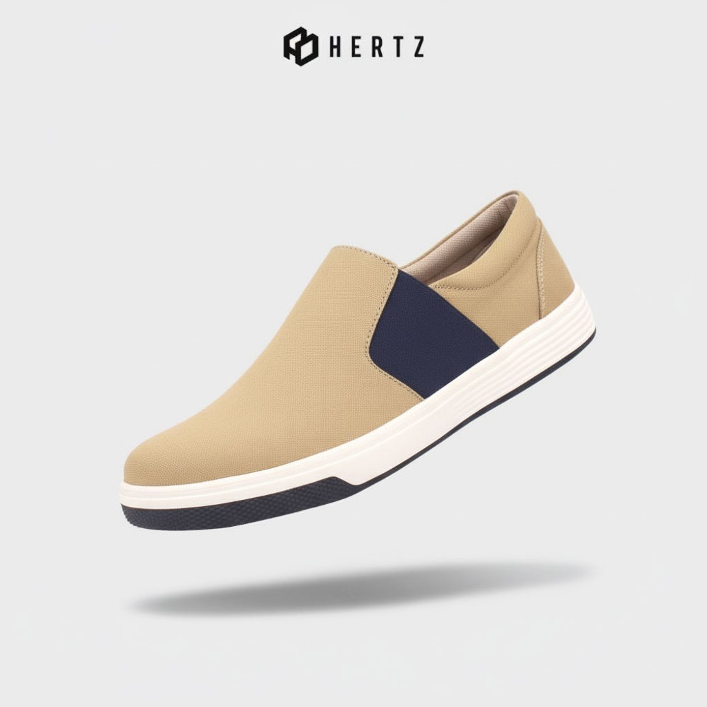Hertz - Sepatu Slip On Pria H 3163 Brand Hertz Sepatu Casual Santai Murah Berkualitas Warna Krem