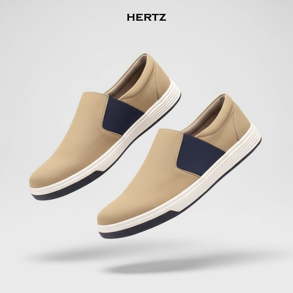Hertz - Sepatu Slip On Pria H 4991 Brand Hertz Sepatu Casual Santai Berkualitas Warna Krem