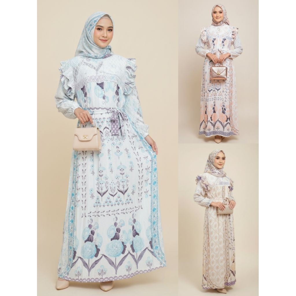 Gamis Set Meijiwang Premium / Gamis Set Motif Katun Silk Plisket / Gamis Set Kerudung Wanita Premium