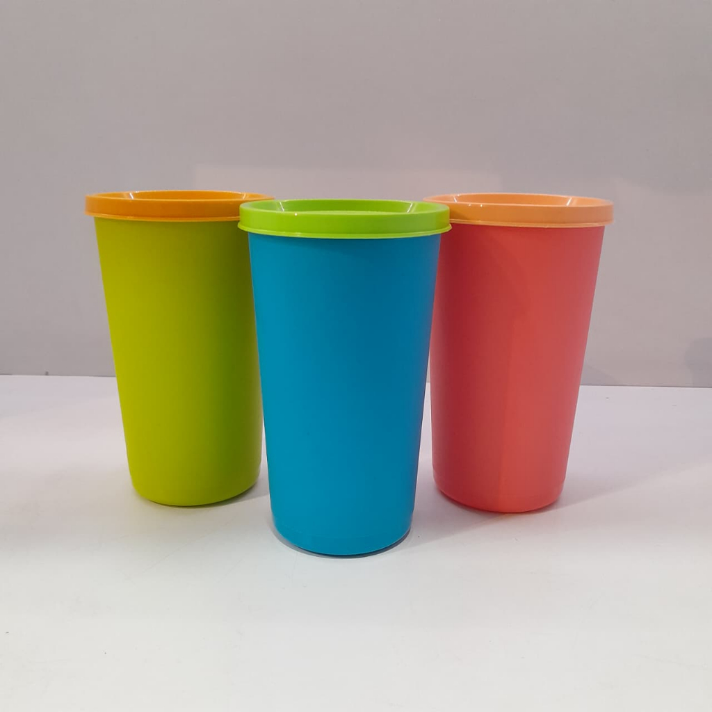 Gelas Plastik Bertutup / Gelas Minum Warna / Tumbler Plastik Tanpa Sedotan / Gelas Air Tutup Rapat /