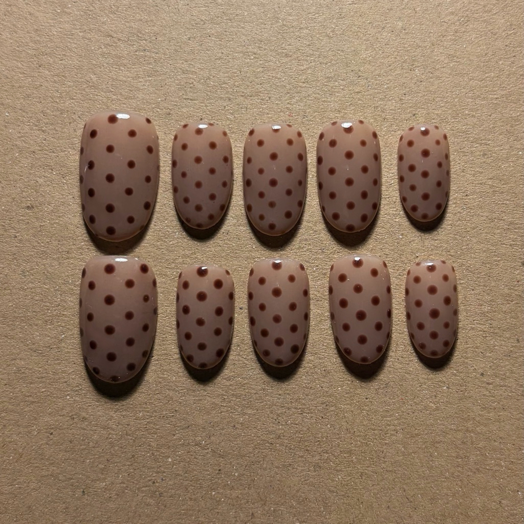 brown polkadot press on nails