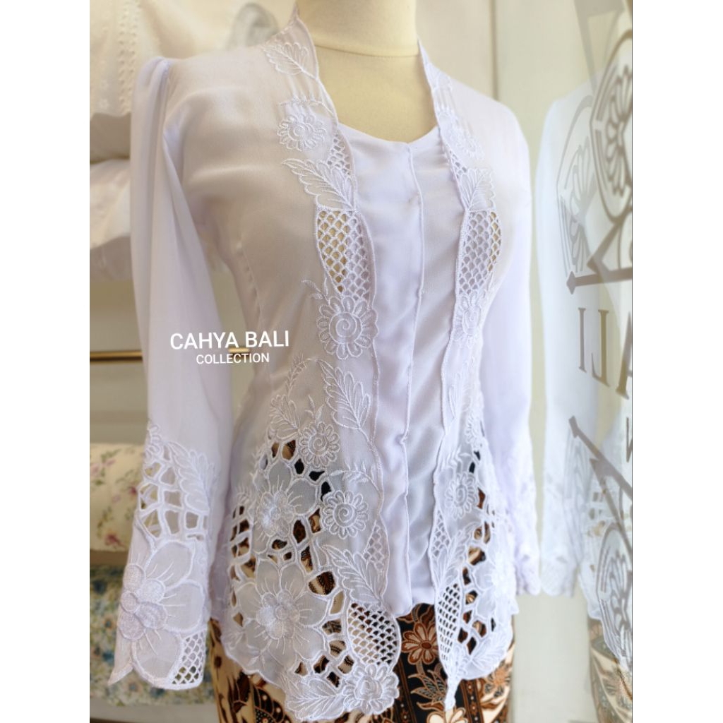 Kebaya Jadi Bordir Karawang Hexara | Kancing Tengah Lengan Panjang | Warna Putih White